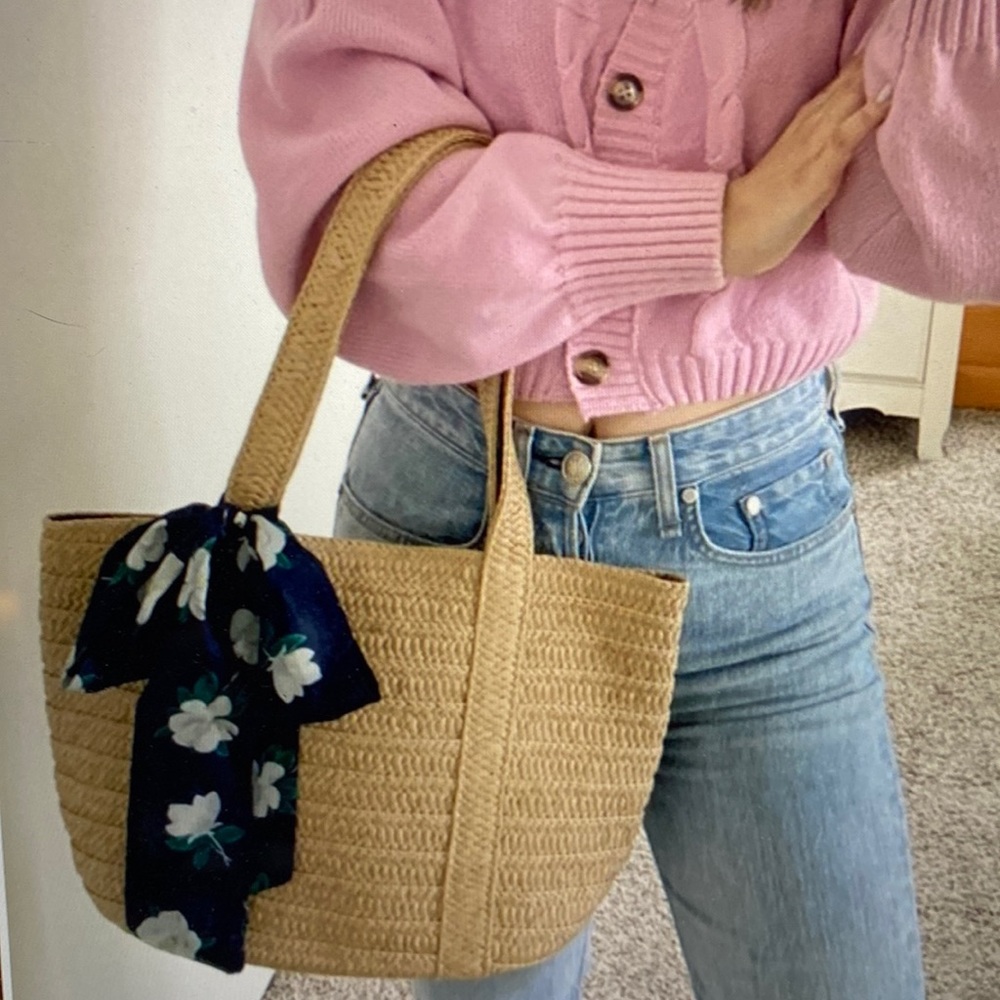 ❤️Draper James Everyday Straw Bag w/ floral silk tie - like new !